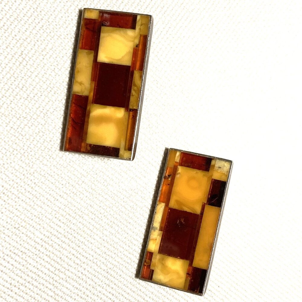 Sterling Silver Clip-On Earrings with Baltic Amber